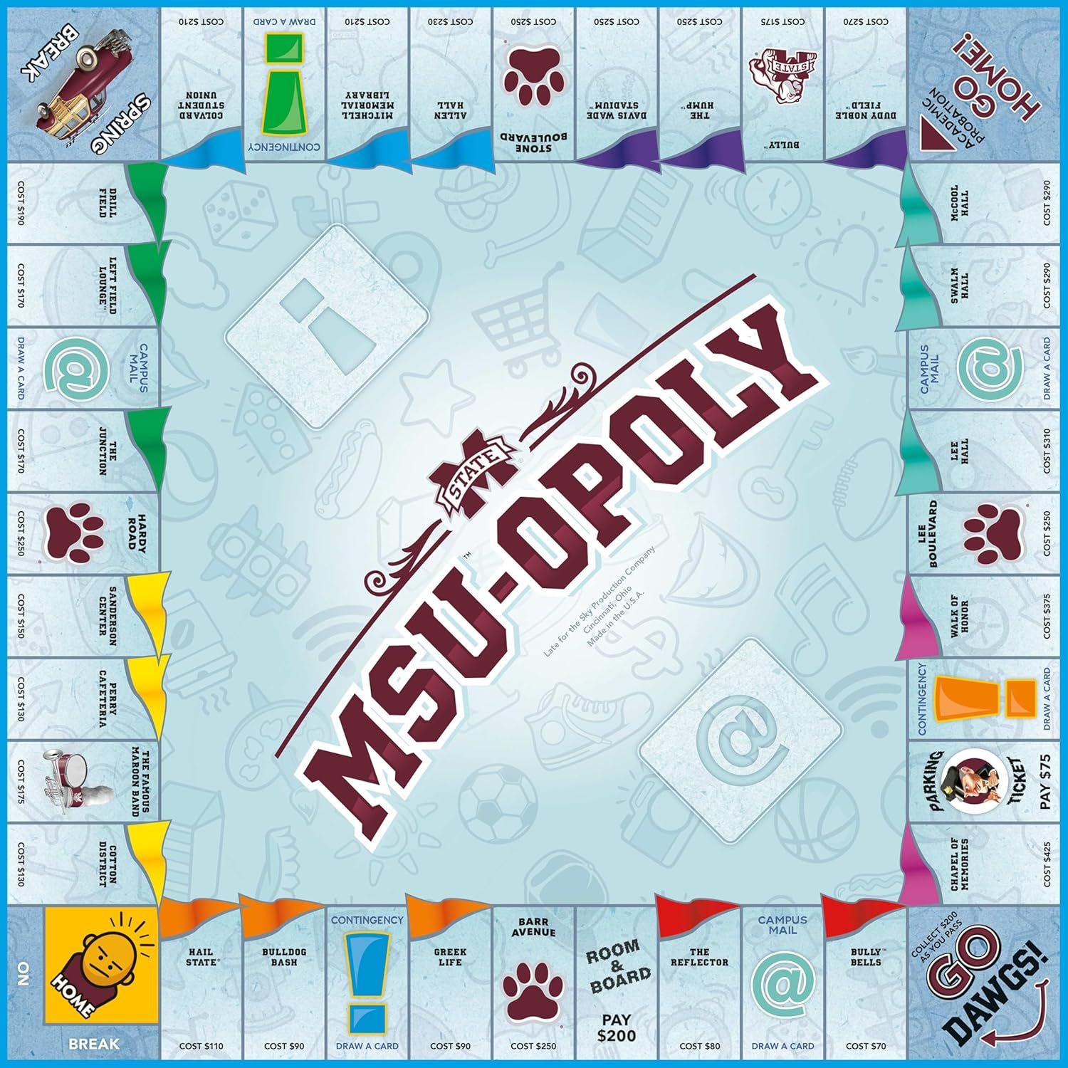 Late for the Sky Mississippi State University Opoly Board Game for 2–6 Players, Ages 12+, College Campus Theme Family Strategy Party Game