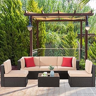 Shintenchi 6 Pieces Patio Furniture Sets Outdoor All-Weather Sectional Patio Sofa Set PE Rattan Manual Weaving Wicker Pati...
