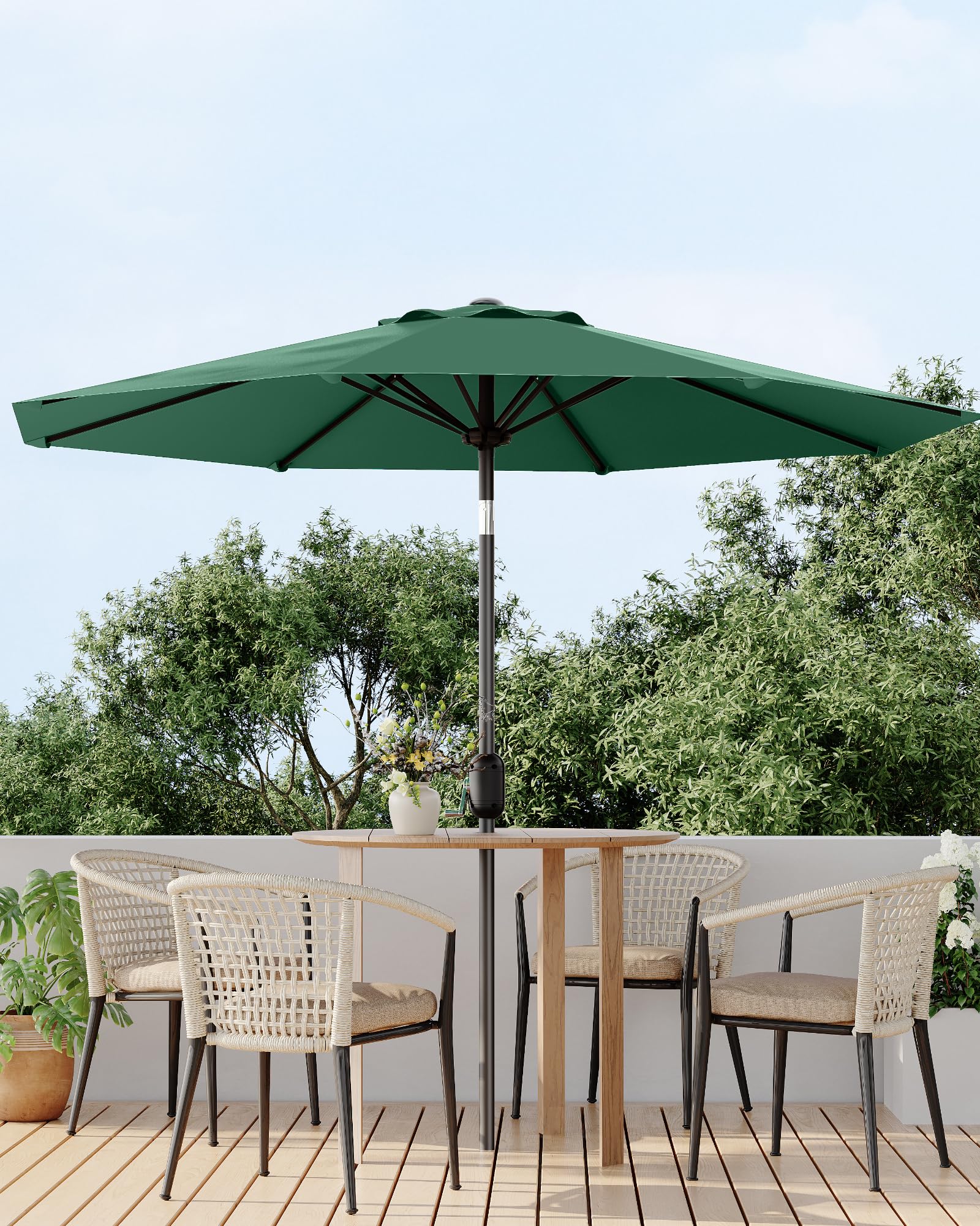 Amazon.com : GarveeLife 9 ft Outdoor Patio Umbrella, Outdoor Table Umbrella, Market Umbrella With Push Button Tilt and Crank, 8 Sturdy Ribs UV Protection Waterproof for Garden, Deck, Backyard, Pool, Dark Green