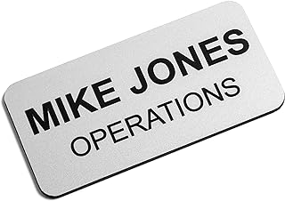 Custom Engraved Name Tag Badges – Personalized Identification with Pin or Magnetic Backing, 1.5 Inches x 3 Inches, Silver/Black