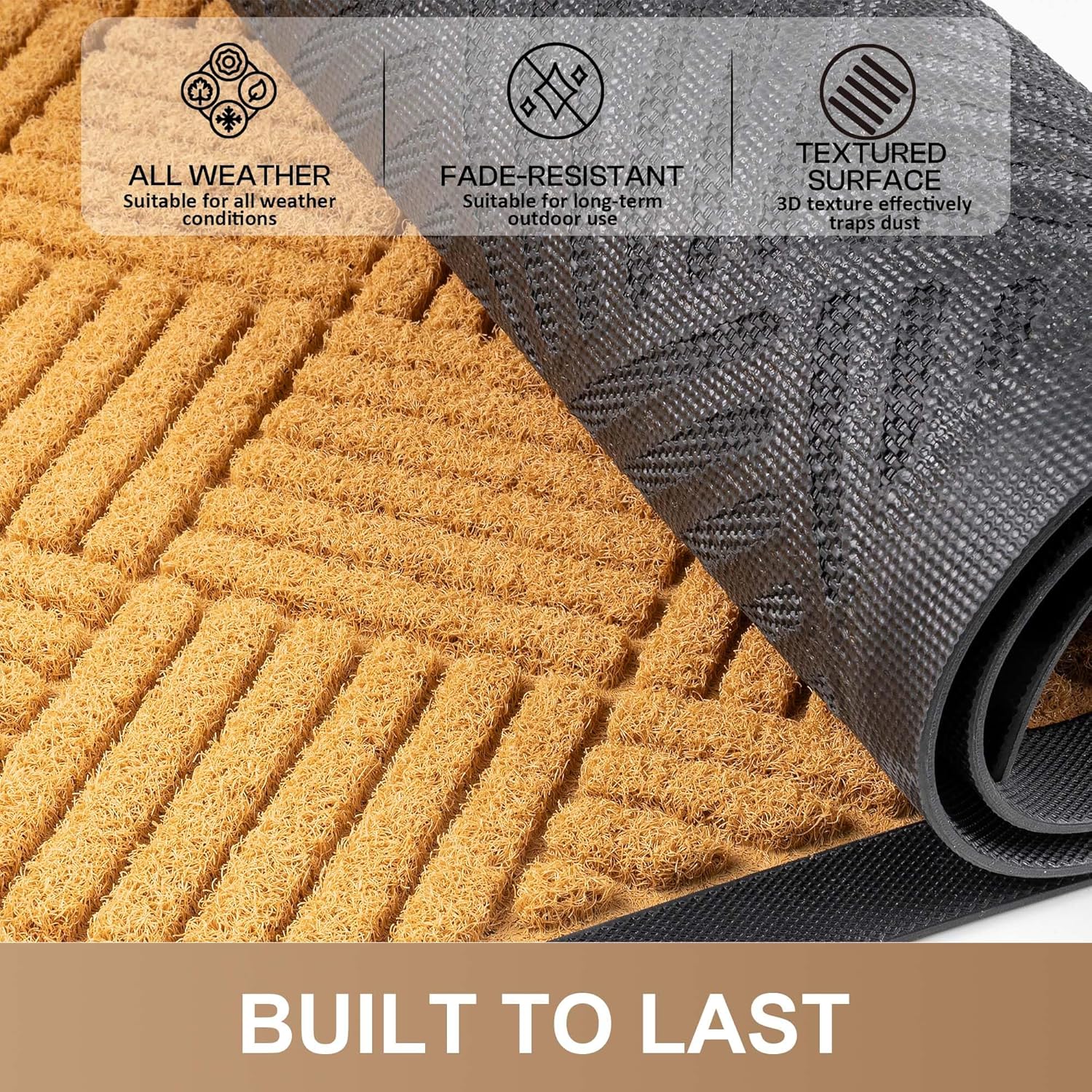 Large Door Mat Indoor Outdoor Entrance, 4’x 3' Heavy Duty Front Door Mat Outside, Non Slip Rubber Backing Outdoor Mats, All-Season Commercial Floor Mat for Home Office Entryway, Light Brown