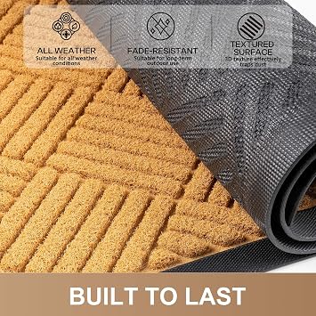Large Door Mat Indoor Outdoor Entrance, 6x 3' Heavy Duty Front Door Mat Outside, Non Slip Rubber Backing Outdoor Mats, All-Season Commercial Floor Mat for Home Office Entryway, Light Brown