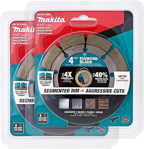 Miniatura 6 de Makita Paquete de 2 cuchillas de diamante con borde segmentado de 4.5 pulgadas para amoladoras y sierras circulares de 4.5 pulgadas - Corte de larga