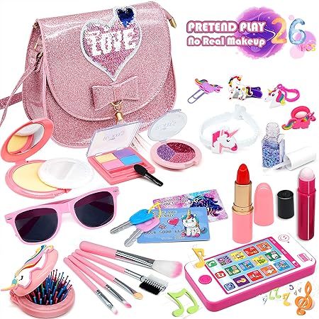 Amazon Enjoybot キッズ ごっこ メイクアップ おもちゃ グリル 21 26個 女の子向けメイクアップキット フェイクメイクアップおもちゃ 女の子ギフト キッズプレイごっこセット 3 4 5 6 7歳向け最高の女の子ギフト メイクアップ おもちゃ