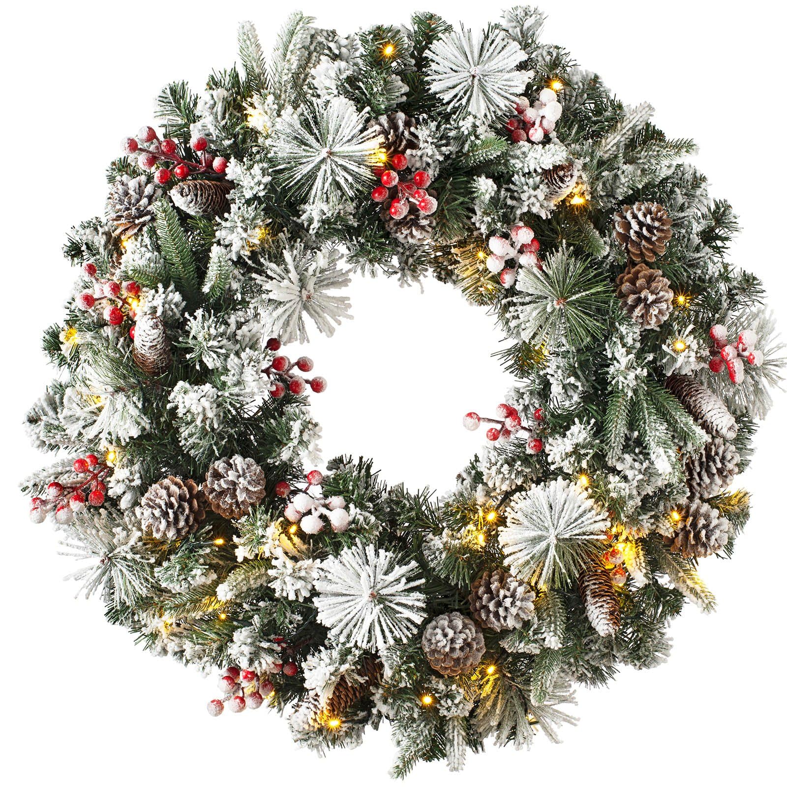 Werchristmas Multi-Colored Luxury Pre-Lit Snow Flocked Wreath With 50 Led Lights