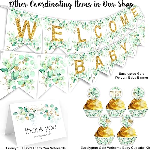 Miniatura 2 de Cartel de bienvenida de eucalipto dorado para bebé, suministros de eucalipto para baby shower, decoraciones de eucalipto para baby shower,