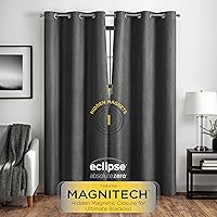 Vista 3 de Eclipse Welwick Magnitech - Cortina 100 % opaca con ojales, cierre magnético sin costuras para dormitorio, sala de estar o guardería, 63 pulgadas