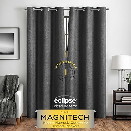 Miniatura 42 de Eclipse Cannes Magnitech - Cortina 100 % opaca con dobladillo para barra, cierre magnético sin costuras para dormitorio, sala de estar o guardería
