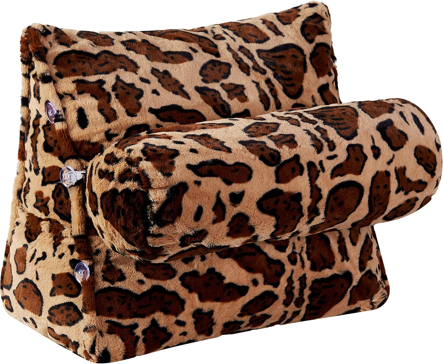 Cheer Collection Wedge Shaped Reading and TV Pillow with Adjustable Neck Pillow, Leopard