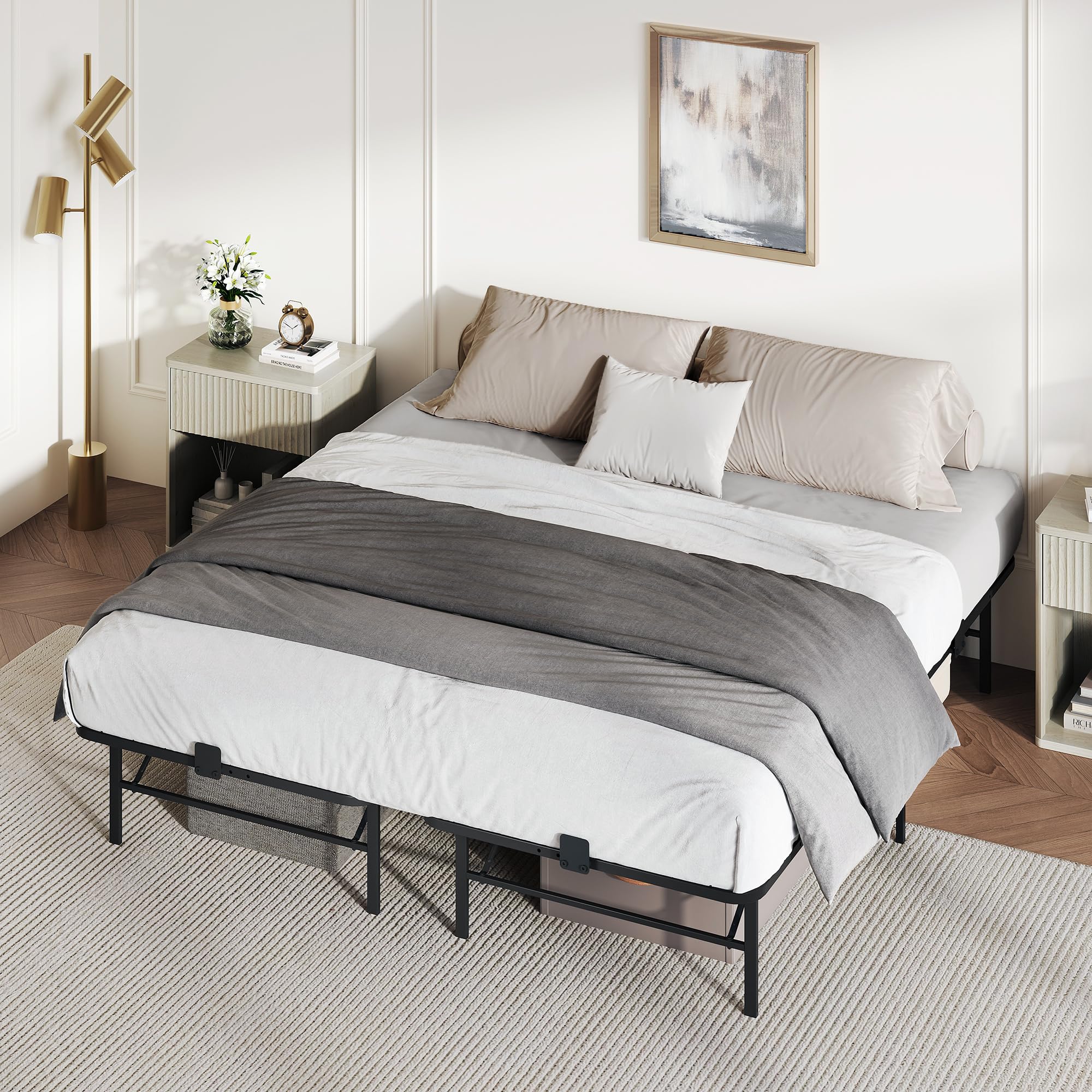 WLIVE Foldable King Bed Frames Metal Platform Bed Frame King Size with Heavy Duty Steel Slats No Box