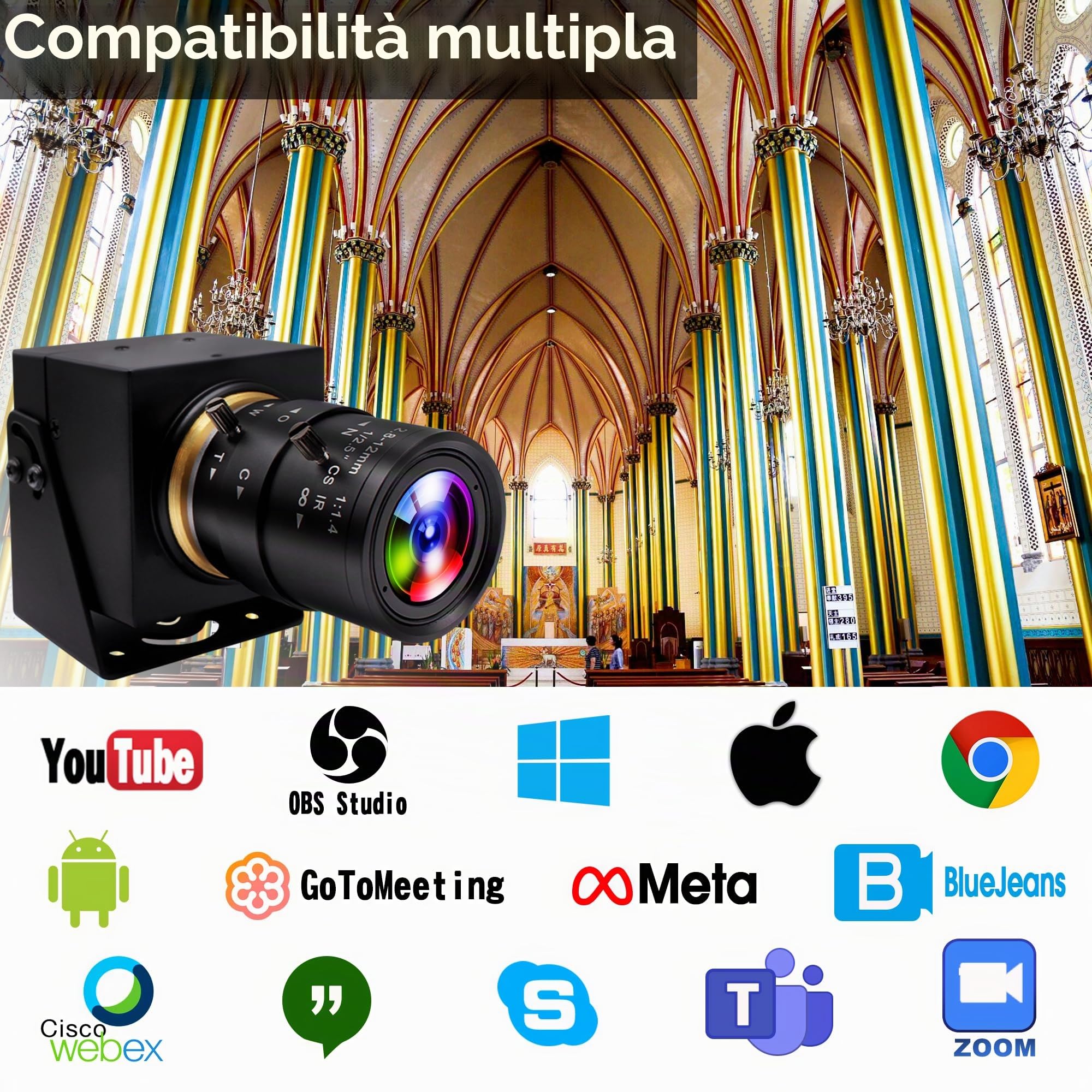 ELP ELP 4K HDMI USB Fotocamera Grandangolo 2.8-12mm Obiettivo varifocale Webcam Fotocamera ravvicinata Supporto H.265, Webcam Ultra HD 2160P con sensore IM415 per riunioni in streaming live su compute
