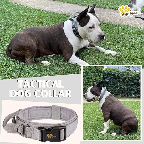 Miniatura 8 de ADITYNA - Collar táctico para perros grandes - Collar de perro gris acolchado suave, resistente, ajustable con asa para entrenar y caminar