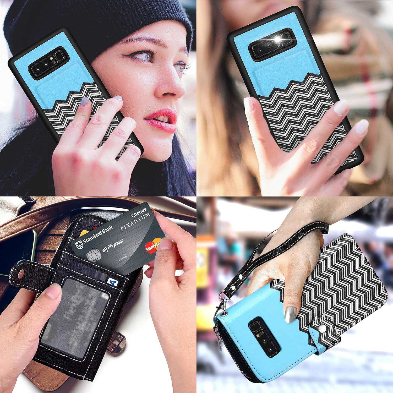 E LV Purse Case for Samsung Galaxy Note 8 [Cards Slot Pocket], Flip [PU Leather] Case Folio Wallet Purse Protective Magnetic-Closer Case Cover for Galaxy Note 8 [Zigzag]