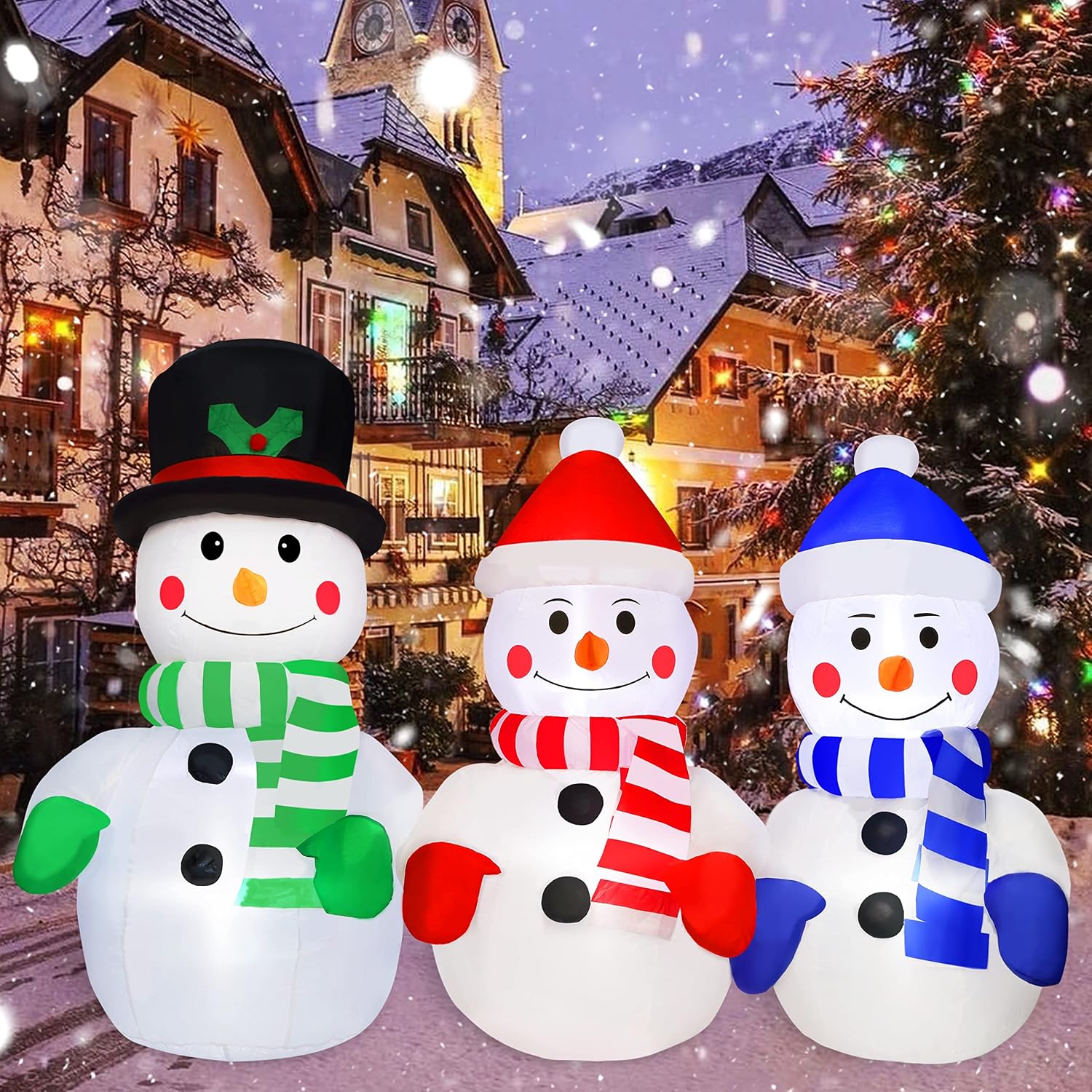 ATDAWN 5.7FT Christmas Inflatables Blow Up Yard Decorations, Inflatable Snowman Family Christmas Outdoor Decoration, Blow Up Snowman for Christmas Yard Garden Decorations