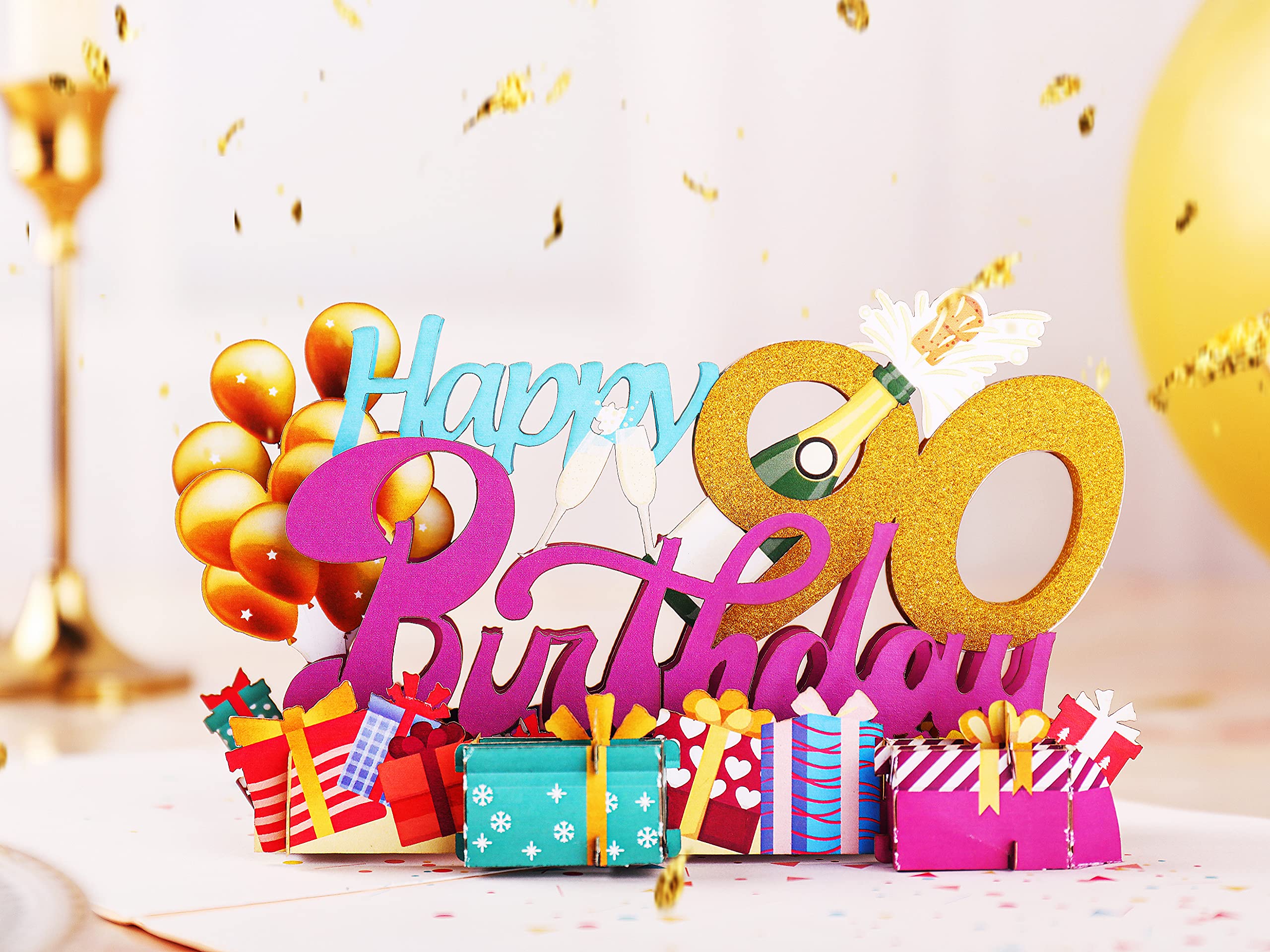 Liif Pop-Up-Karte Zum 90. Geburtstag – 20,3x15,2 Cm, Mit Umschlag, Hochwertiges Kunstpapier & Laserschnitt