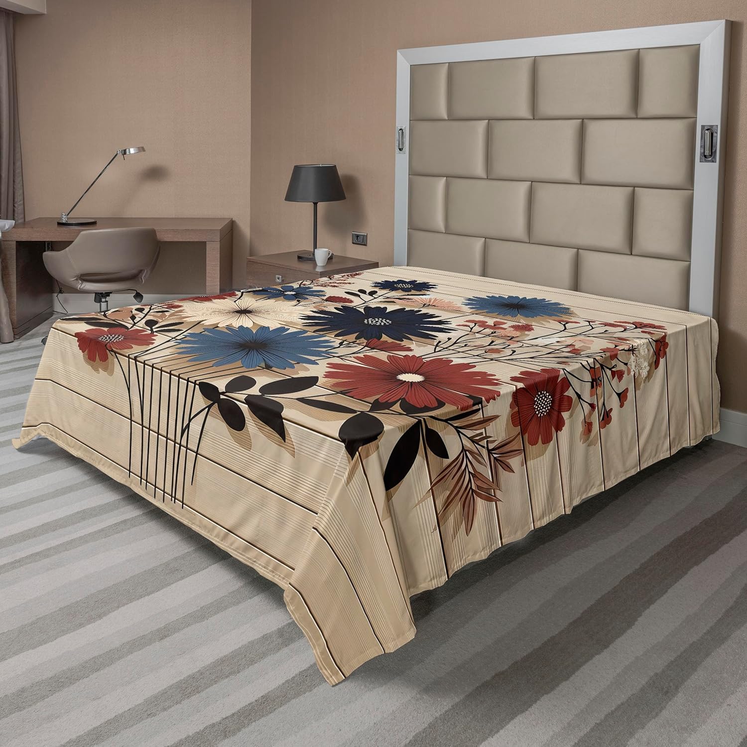 Ambesonne Rustic Flat Sheet, Southwestern Themed Ornaments with a Cow Monochrome Detailed Sketch Art, Soft Comfortable Top Sheet Decorative Bedding 1 Piece, Queen Size, Charcoal Grey and White