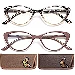 EYEURL Cat Eye Reading Glasses for Women 2 Pair Blue Light Blocking Readers 0.50 Comfort Spring Hinge Lightweight Eyeglasses Anti Glare for Ladies