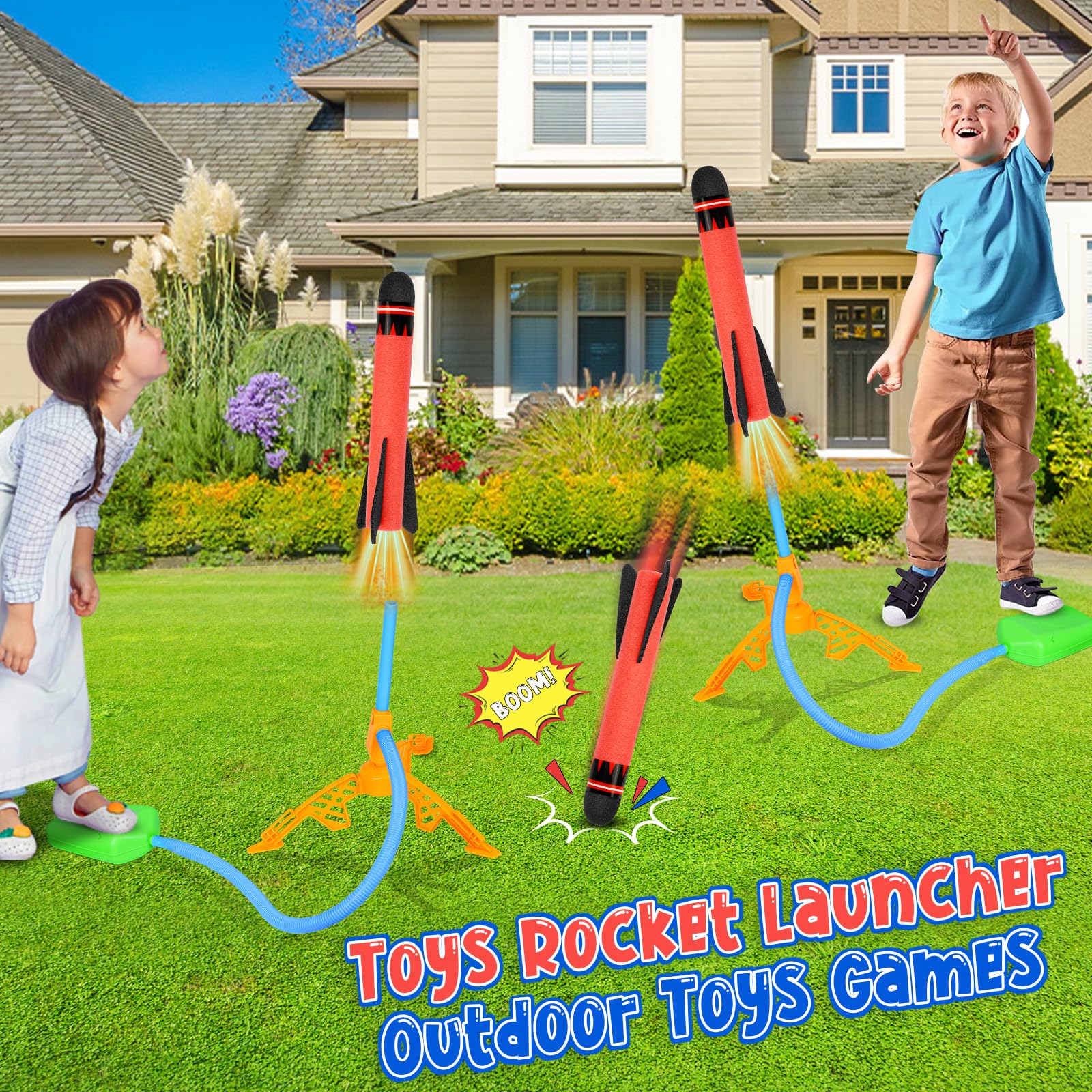 Lanceur de Fusée avec 3 Lance-Rocket en Mousse, Jouet Extérieur Enfant 4-12 Ans