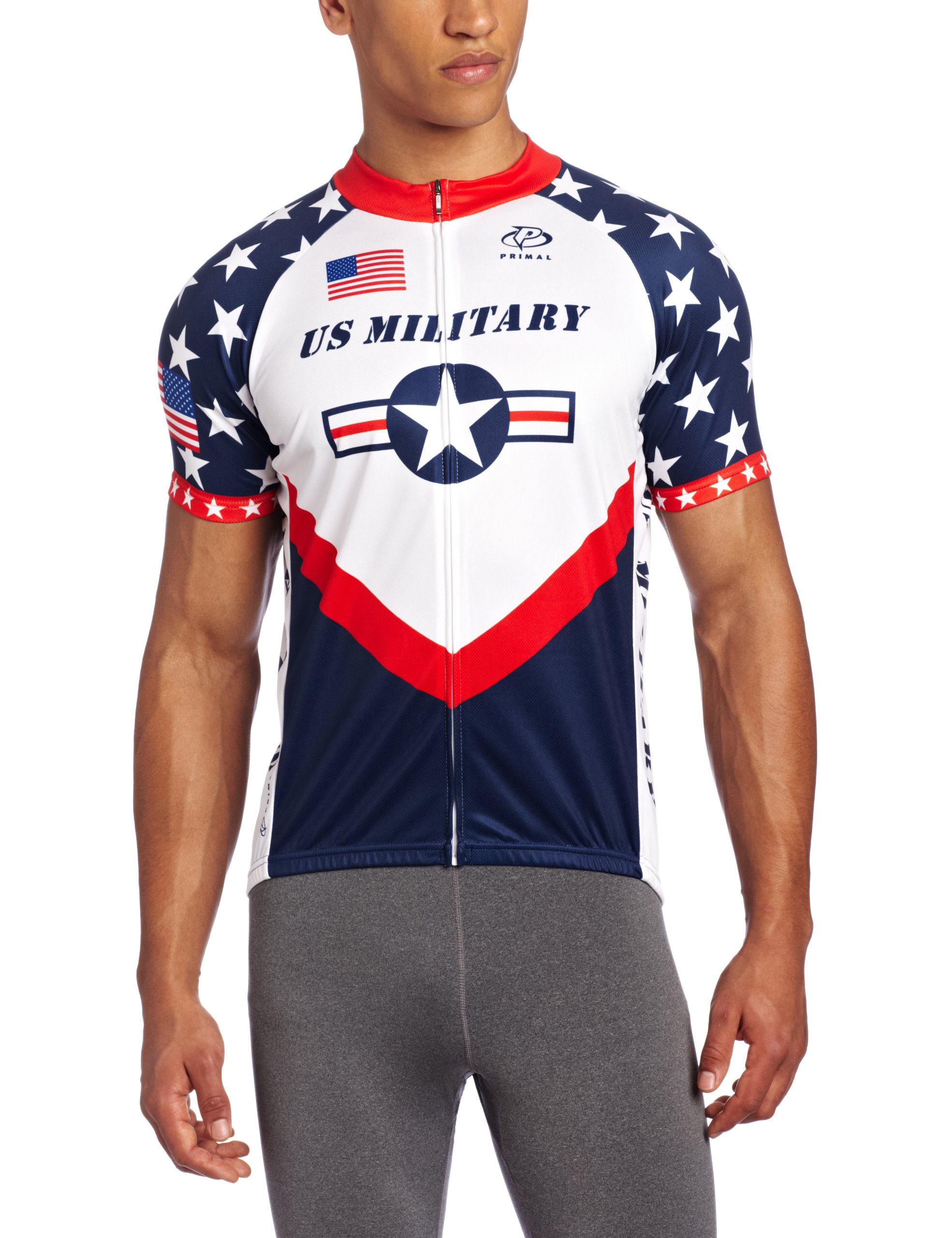 Primal Wear Men's U.S. Military Team Cycling Jersey, Red White Blue, Small