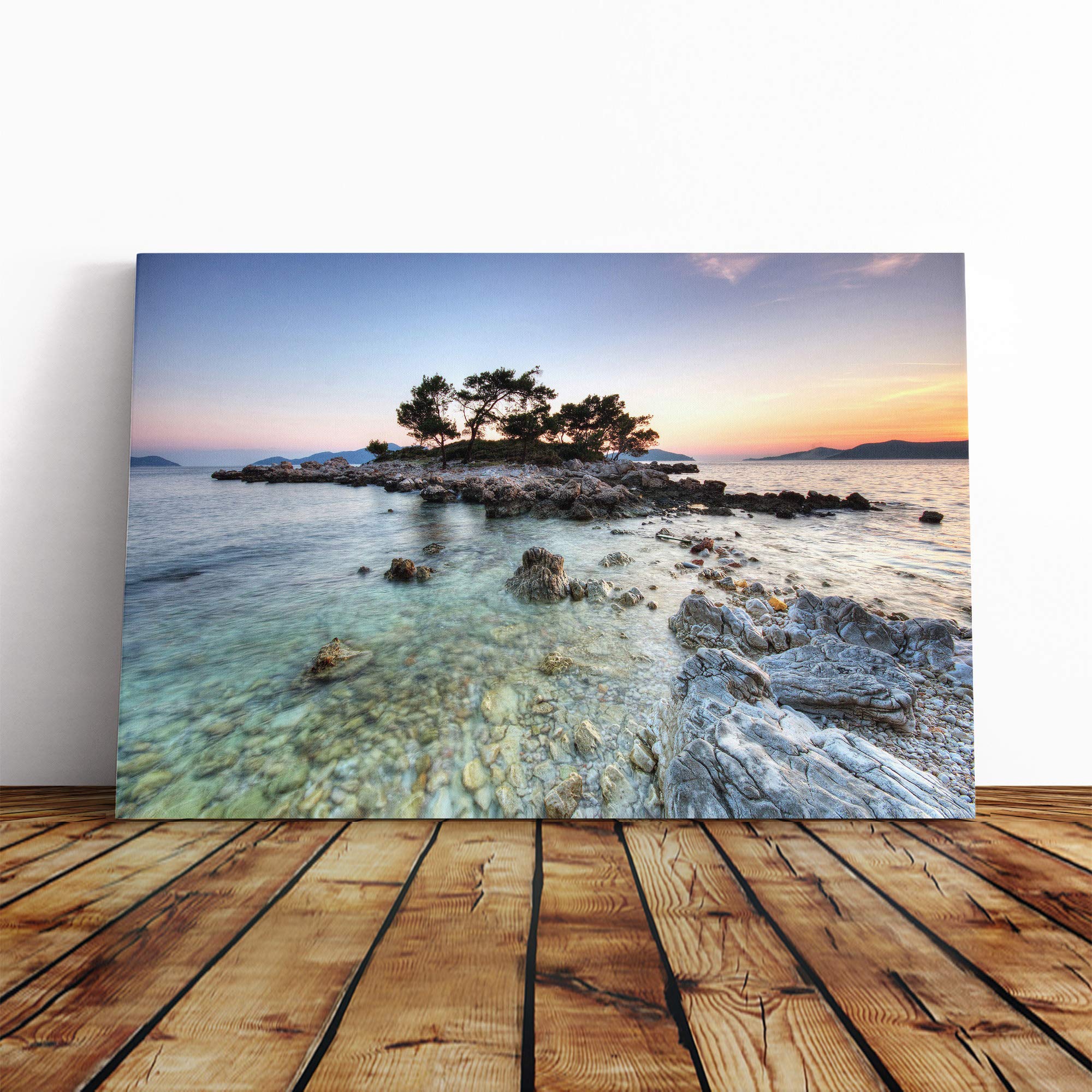 Landscape Rocky Island Canvas Print | Gallery Wrapped 30mm Frame Wall Art | 24x16 inches | Ready to Hang | Modern Landscape Picture | Living Room Bedroom Lounge Office