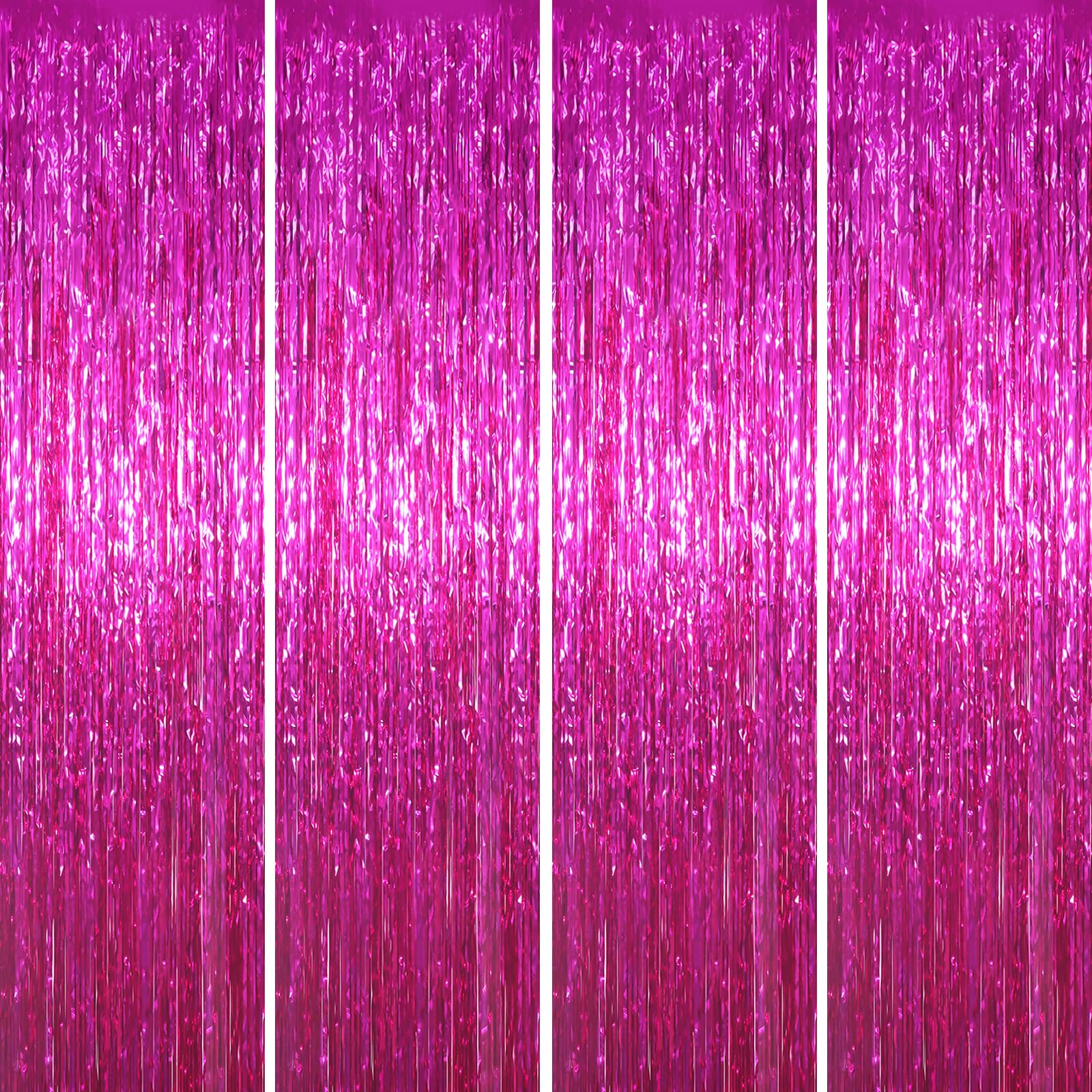 Voircoloria 4 Pack Pink Foil Fringe Backdrop Curtains, 3.3x8.2Ft