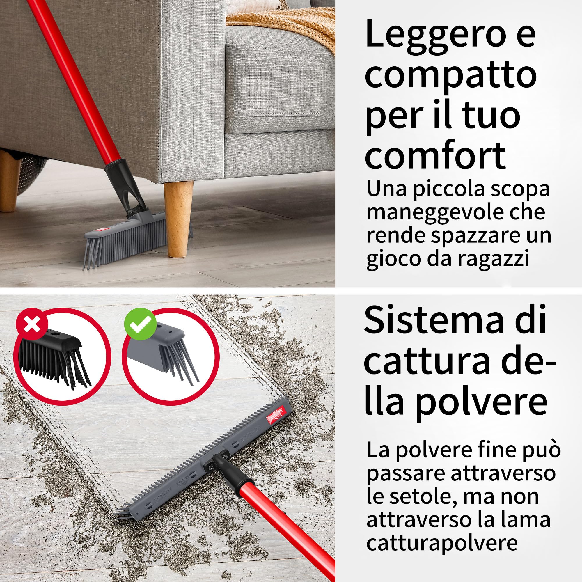 Tyroler Scopa in Silicone per Pavimenti Giapponese | Testa di 30 cm per Scopa Silicone Pavimenti | Manico Antiruggine di 140 cm in Acciaio Inox e Resistente alla Ruggine
