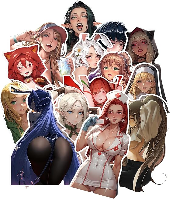 60pcs Anime Girl Stickers for Adult, Japanese Cartoon Cute Sexy Girl Vinyl Decals Manga for Men - Car, Truck, Laptop, Motorcycle Accessories