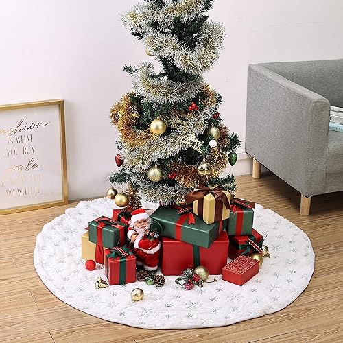 Miniatura 6 de Mr. Pen - Falda de árbol de Navidad de 48 pulgadas, falda de árbol de Navidad de piel sintética roja con copos de nieve dorados, falda de árbol de