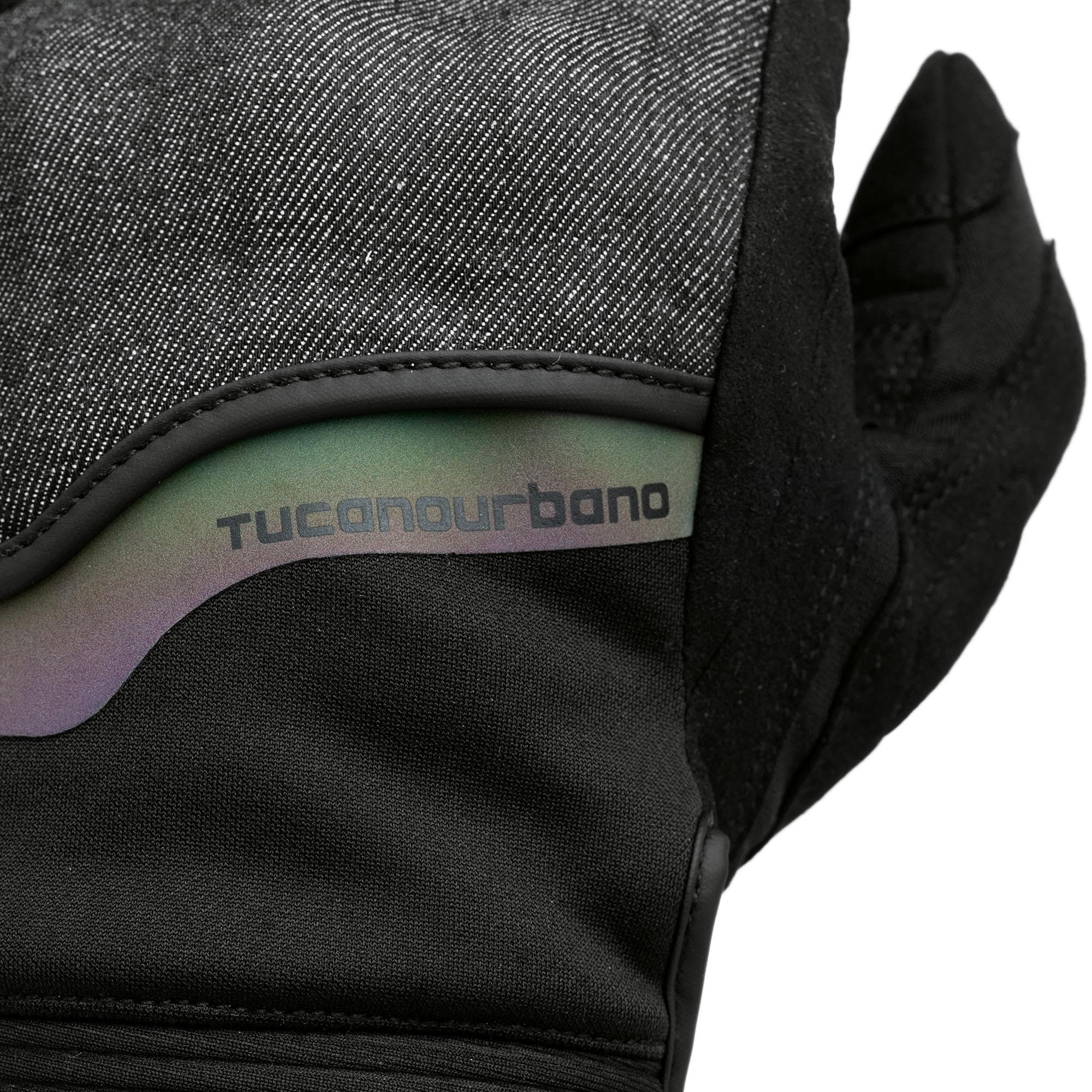 Tucano Urbano BOSS HYDROSCUD rękawice motocyklowe i skuterowe. Męskie zimowe rękawice motocyklowe. Ochraniacze na kostki. tył z denimu, syntetyczna dłoń zamszowa, 100% wodoodporne i oddychające, ekran