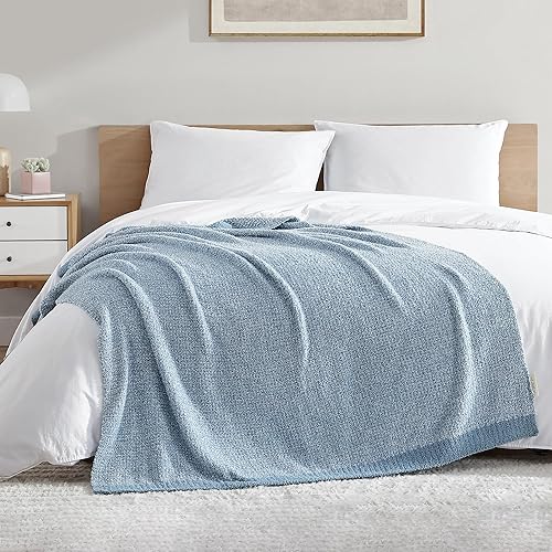 Miniatura 3 de BEDHACEM Manta de punto para sofá, cama, sofá, manta suave y cálida de 350 GSM, acogedora manta de felpilla de otoño, ligera y transpirable (azul