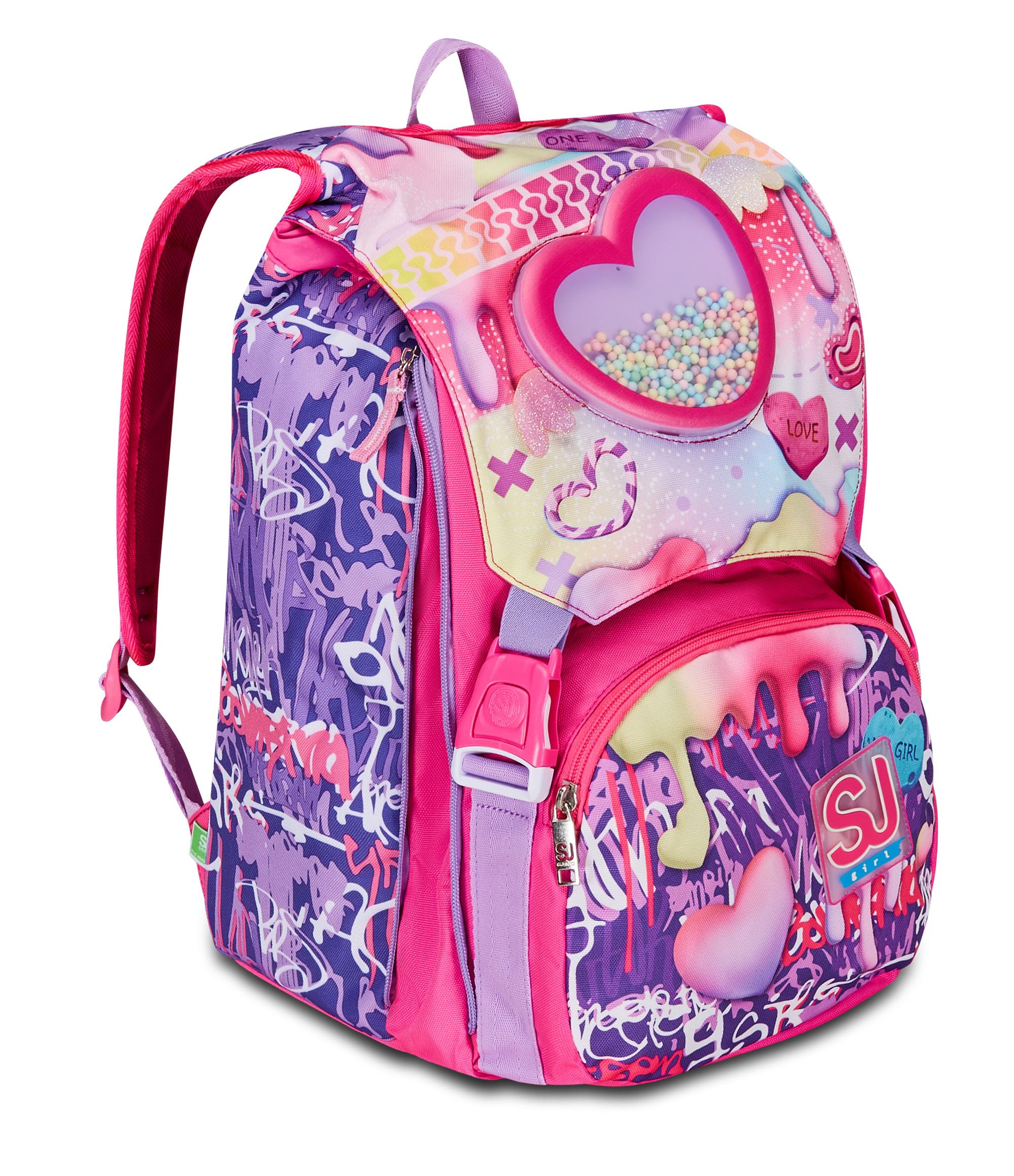 SJ GANG STYLE JAM GANG Zaino Scuola Estensibile, Rosa, Sphere Full Girl, Zaino Doppio Scomparto Estensibile Tramite Zip Laterali, Tasca Porta Borraccia, Scuole Elementari e Medie, Bambina Ragazza