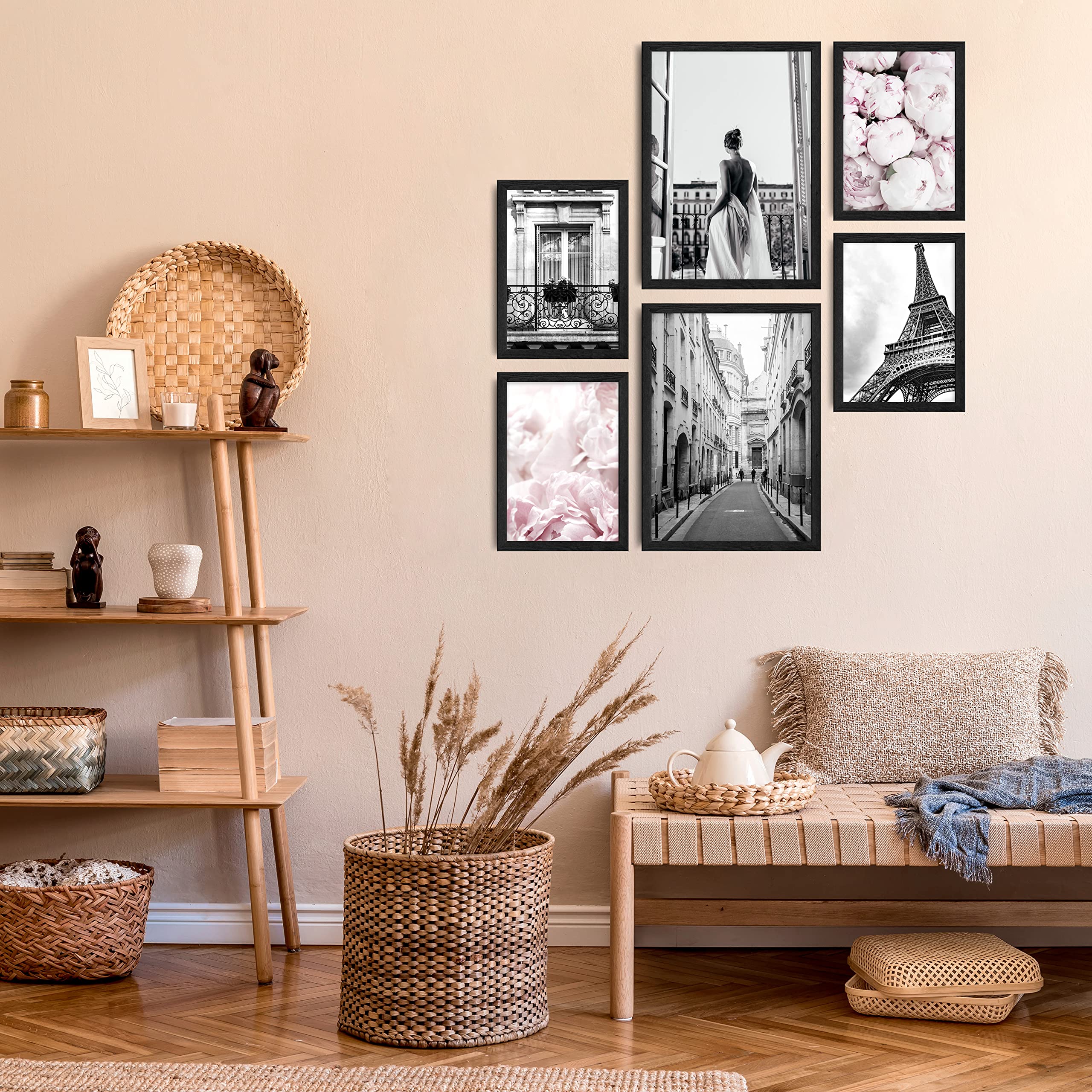 decomonkey - Set di 6 Poster con Cornice Astratto Fiori 4 x