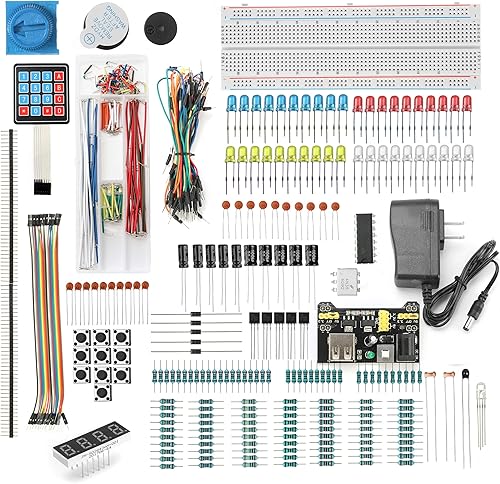 398 Electronic Starter Fun Kit Bundle | Kit de inicio de componentes electrónicos básicos | para Arduino, Raspberry Pi, STM32 | Módulo de fuente de