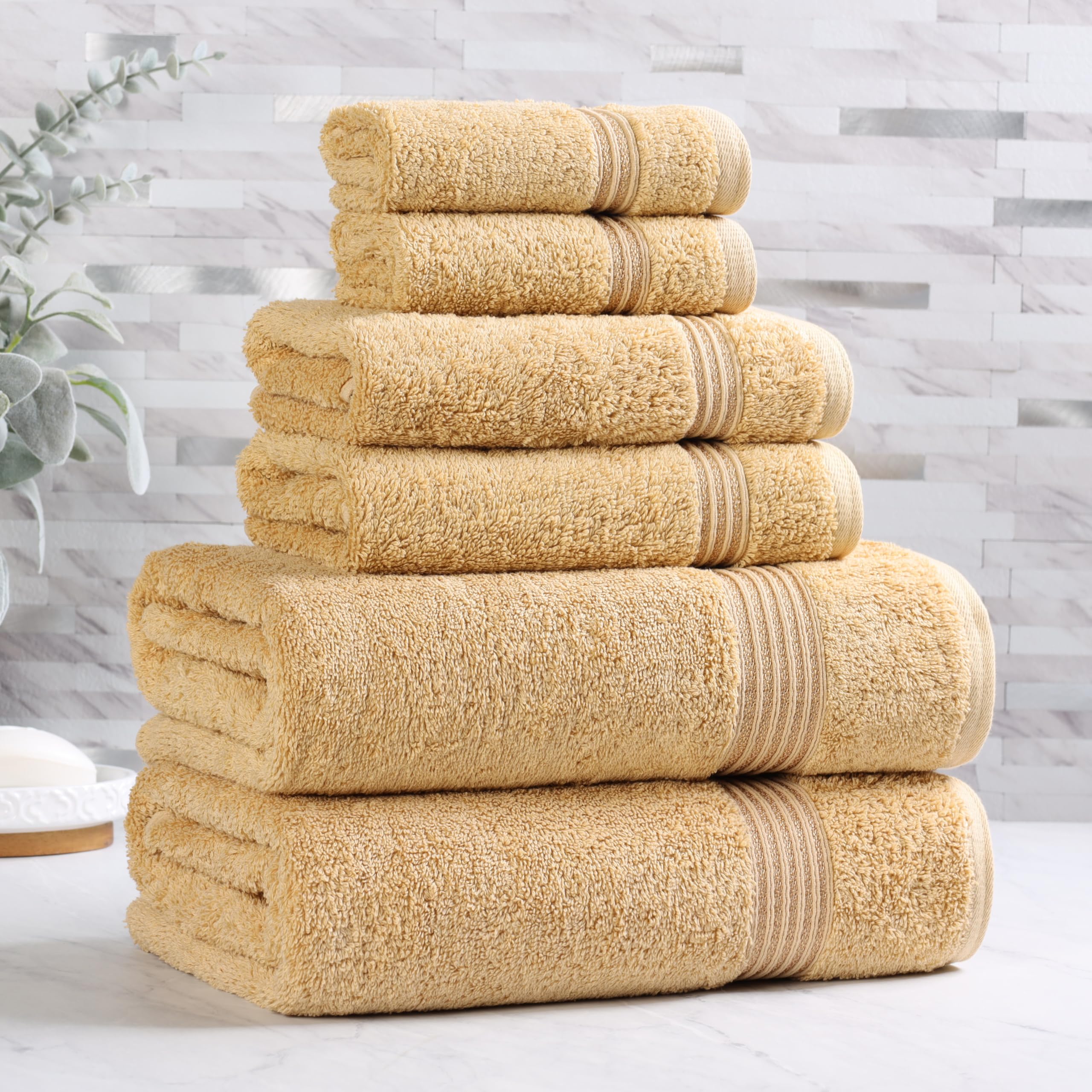 Superior Lot de 6 Serviettes de Bain de Luxe en Coton égyptien de qualité supérieure, doré