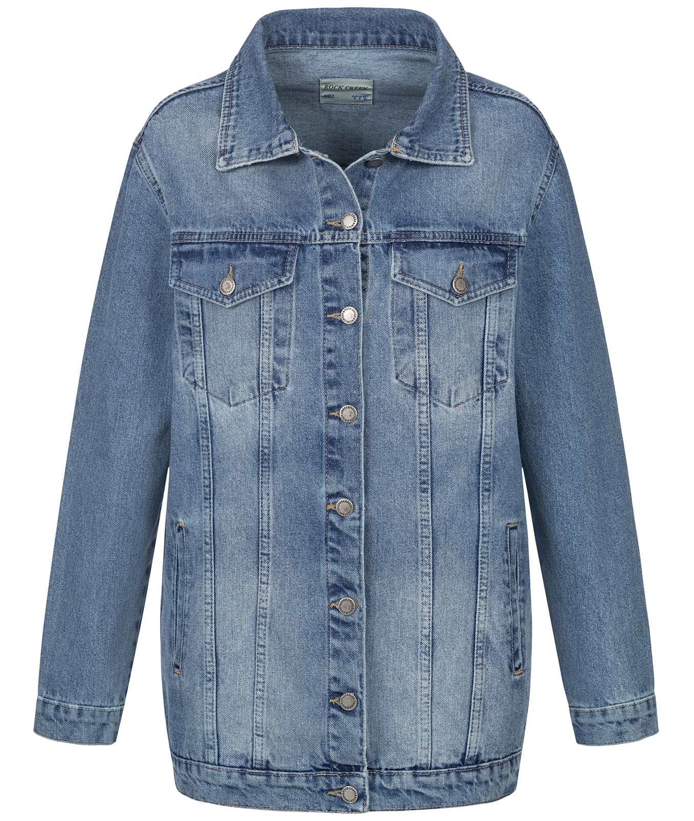 Rock Creek Damen Jeansjacke Übergangs Jacke Denim Blouson Stretch Lang Boyfriend Jeansjacken Urban Stonewash Hellblau 3XL
