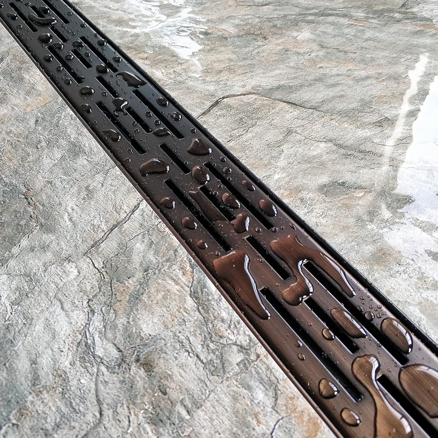 Neodrain 24-in Rectangular Linear Shower Drain with Brickwork Pattern Grate, 304 Stainless Steel Bathroom Floor Drain,Antique Copper Finish,Shower Floor Drain 24 In Antieque Copper