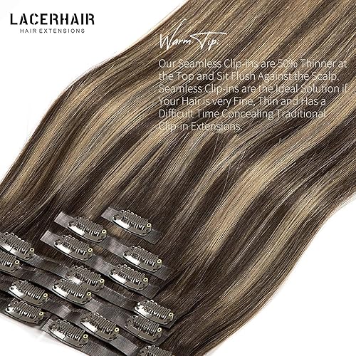 Vista 224 de Lacer Extensiones de cabello humano con clip, de doble trama, cabello brasileño de cabeza completa, color negro azabache, extensiones de cabello