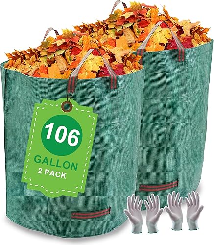 CHANGE MOORE Paquete de 2 bolsas de 106 galones para césped y jardín (D32 pulgadas de alto, 32 pulgadas de alto) bolsas de basura reutilizables con