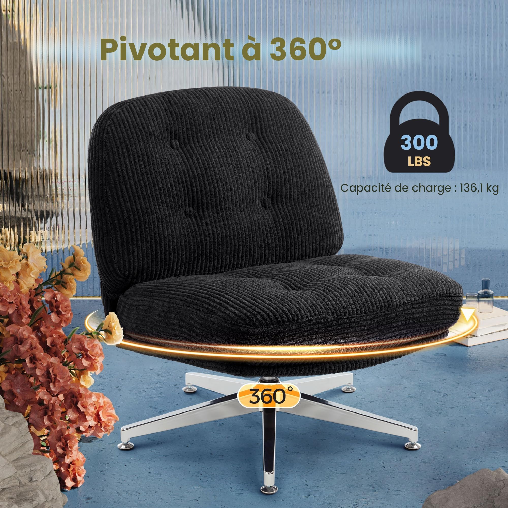 IWMH Fauteuil Salon Moderne, Grand Tabouret en Velours côtelé