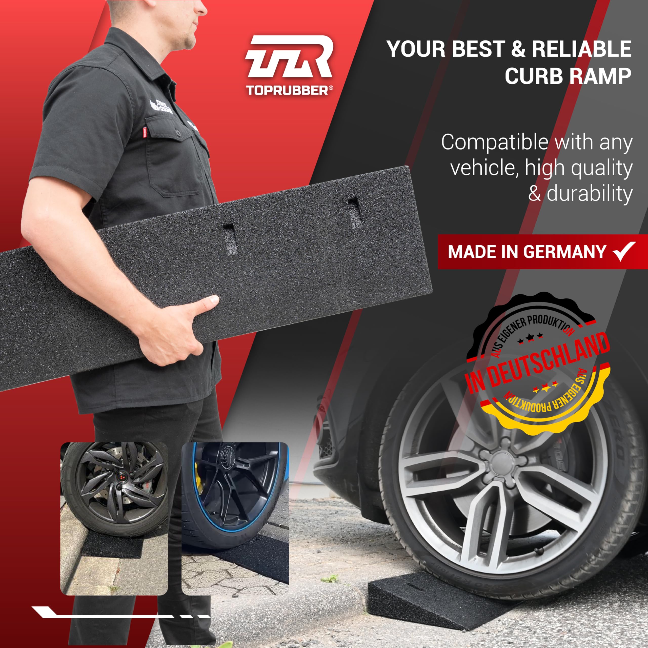 Bordsteinrampensatz 2X Bordsteinrampe 1000x250x45 aus Gummigranulat