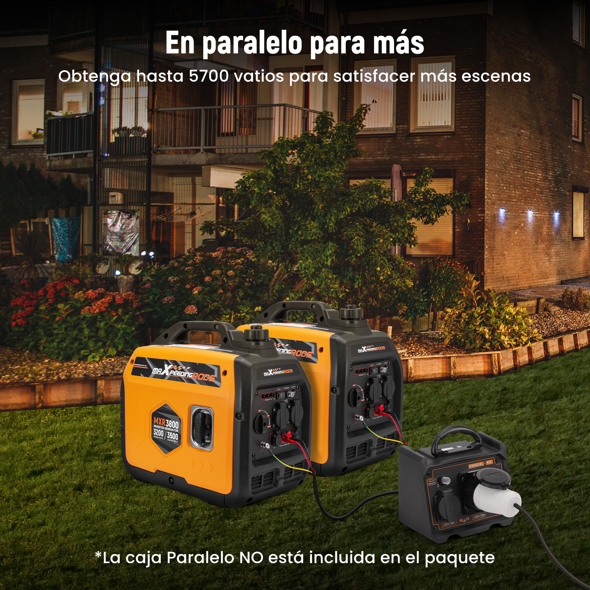 maXpeedingrods Generador de corriente inverter de 3500 W, ligero y portátil, de gasolina, generador de corriente de emergencia, modo ecológico con 2 x 230 V/2 x USB, 1 x 12 V CC enchufes para RV