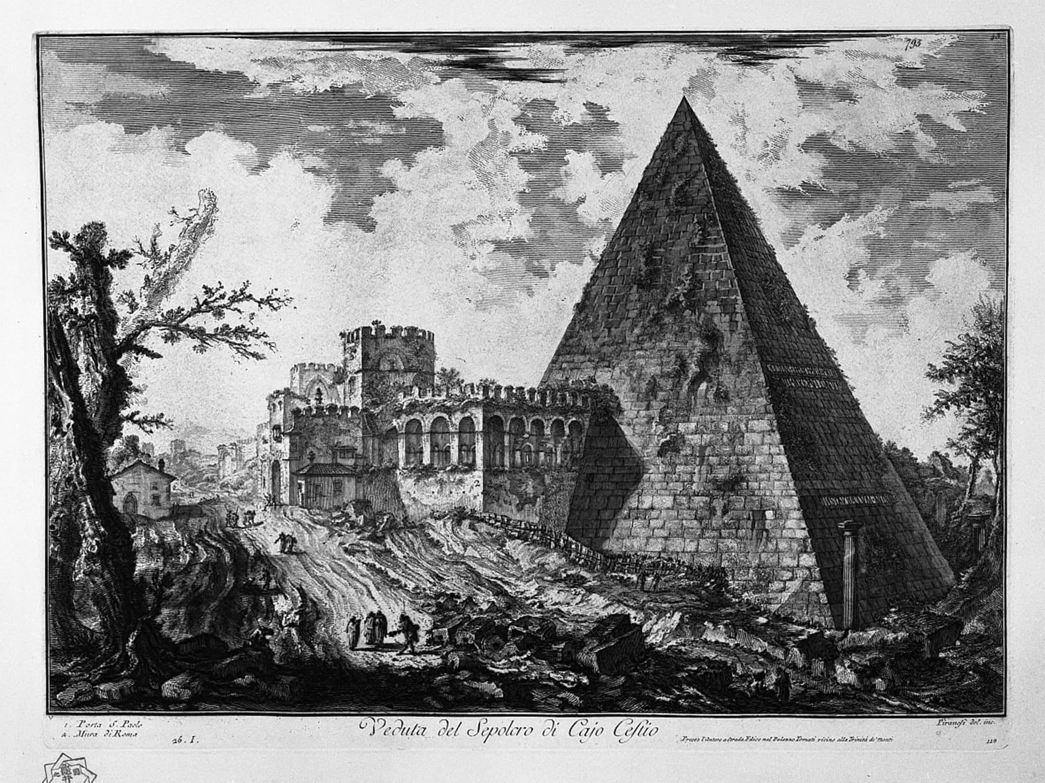 ARTXLXXBN Famous Print Painting Colorful Art Print Veduta Del Sepolcro Di Cajo Cestio by Battista Piranesi Canvas Art Decorations for Home Decor 60x90cm
