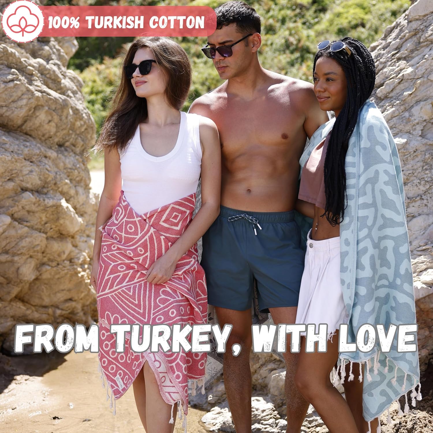 Travel Ready, Packable Lightweight Beach Towels Quick Dry – Oversized (69 x 37 inch), 100% Cloud Cotton, Turkish Sand Free Beach Towel – Fast Drying, Sandproof, Thin, Compact - Cruise Gifts for Women - Image 5