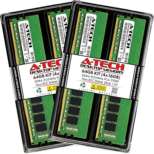 A-Tech 64GB (4x16GB) DDR4 2133 MHz UDIMM PC4-17000 (PC4-2133P) CL15 DIMM 2Rx8 Non-ECC Desktop RAM Memory Modules