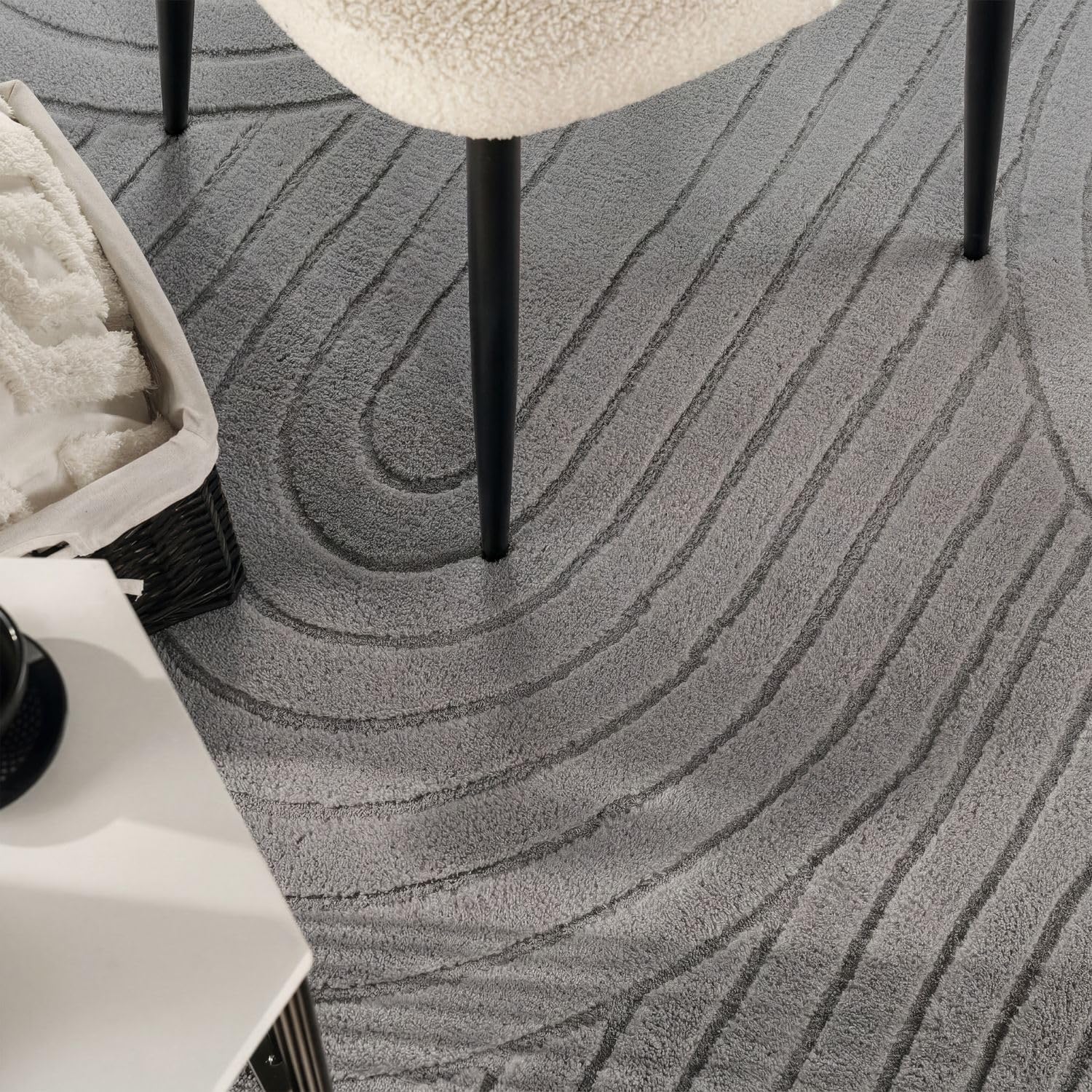 TT Home Alfombra Habitación Salon Pelo Largo Estilo Nordico Abstract Monocromo Lavable, Gris 1, 160x220 cm
