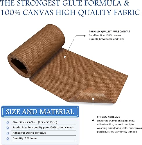 Miniatura 2 de King Mountain Parche de lona para planchar, 3 x 60 pulgadas, parche de reparación de tela 100% algodón, utilizado para varios sofás, tiendas de