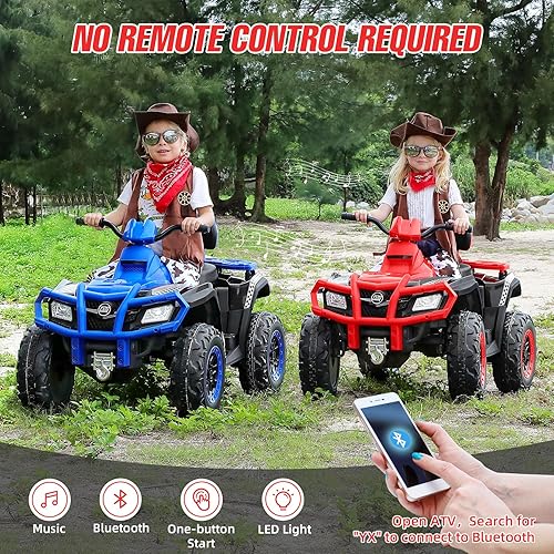 Miniatura 5 de ELEMARA ATV para niños de 2 plazas, vehículo eléctrico de 4 ruedas con batería de 10 AH, 4 mph, 2 puertos de carga, Bluetooth, faros LED, música,