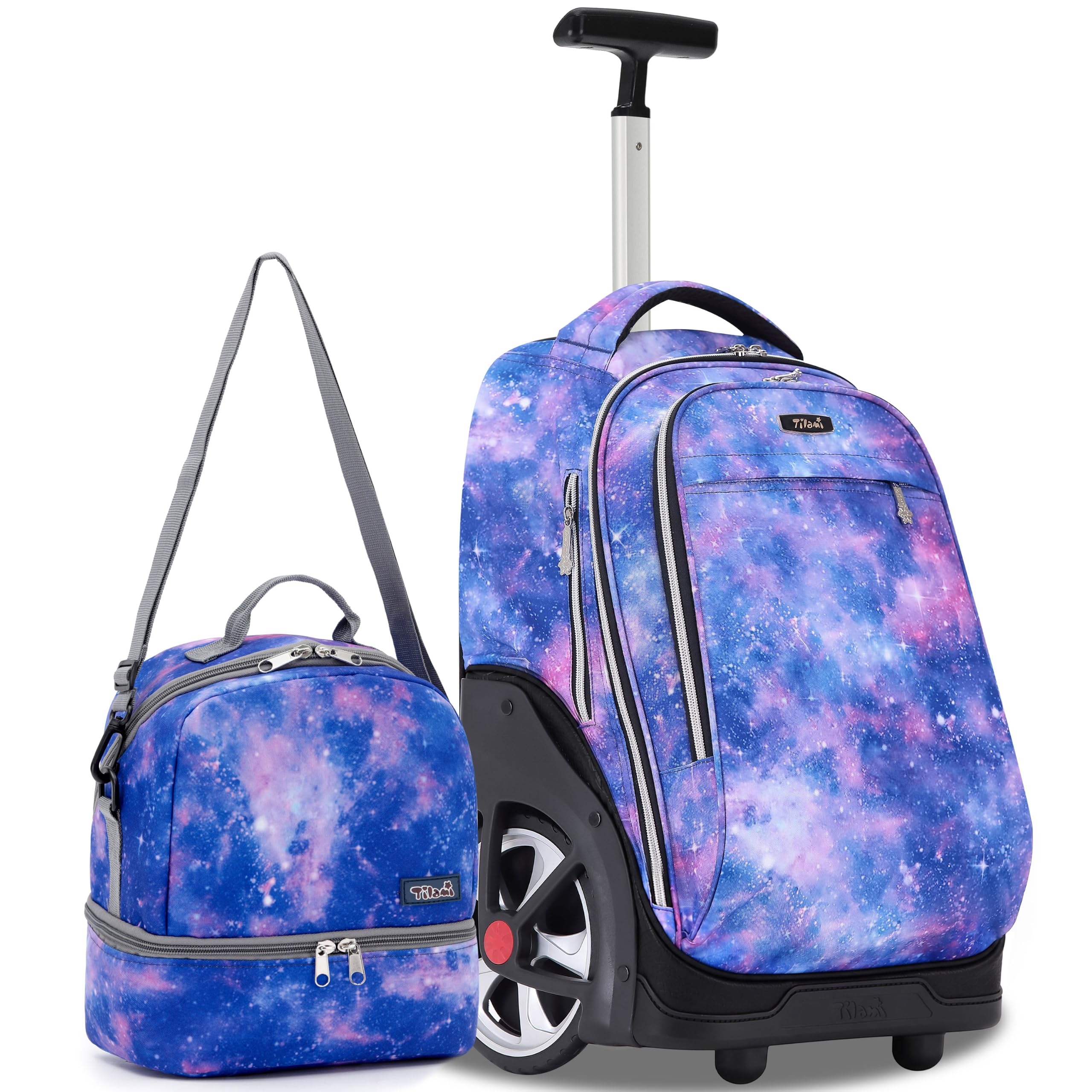 NEW TILAMI 19 Inch Rolling Backpack with Lunch Bag School, Purple Star