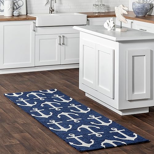 nuLOOM Despina - Alfombra decorativa con gancho a mano para interiores y exteriores, 2 pies x 3 pies, color azul marino