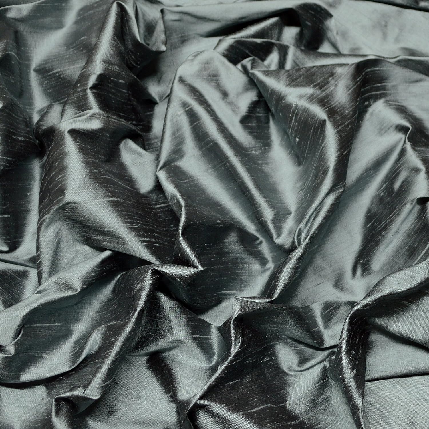44" Wide - Iridescent Gunmetal Dupioni Silk, 100% Silk Fabric, by The Yard